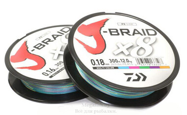 Шнур плетеный Daiwa J-Braid X8 300м (36кг) 0,35мм multicolor
