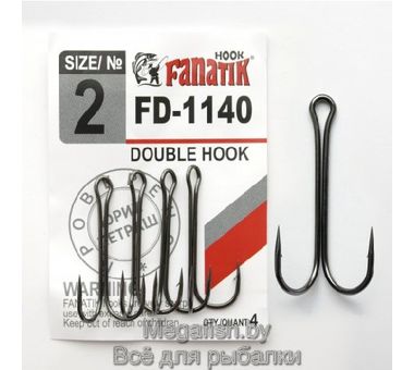 Крючок Двойной Fanatik FD-1140 №2 (длина 34 мм,упаковка 4 шт)