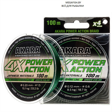 Шнур Akara Power Action X-4 (100 м; 0.16 мм) Green