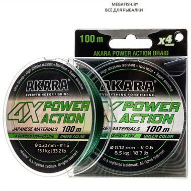 Шнур Akara Power Action X-4 (100 м; 0.12 мм) Green