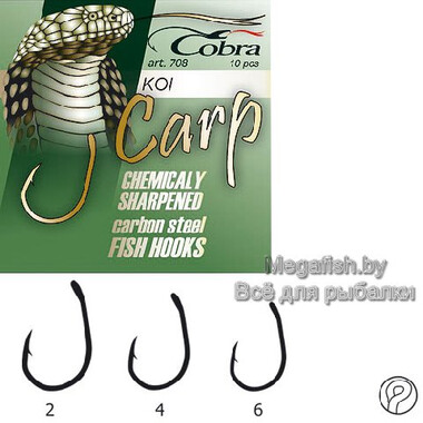Крючок одноподдевный Cobra CARP KOI сер.708NSB (упаковка 10 шт) размер 002